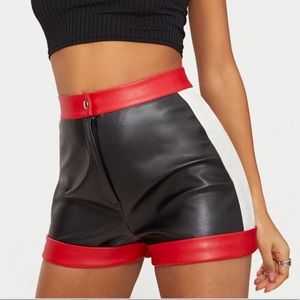 Black Faux Leather Contrast Panel Shorts